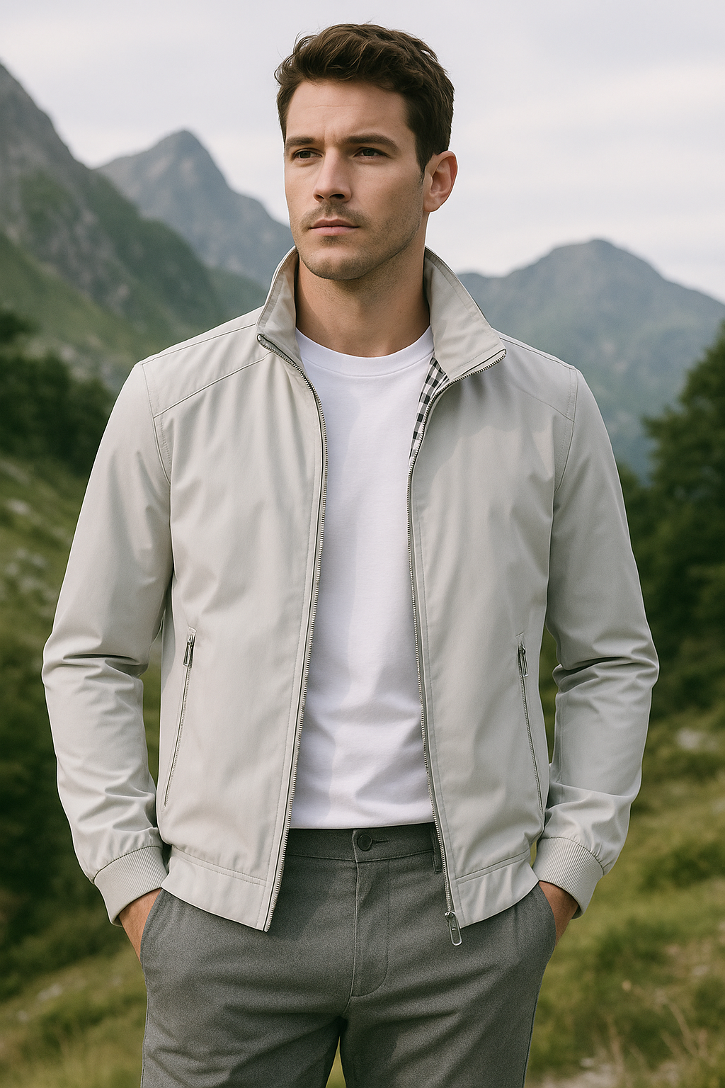 Herren Sommer-Windjacke mit Reißverschluss und Innenfutter