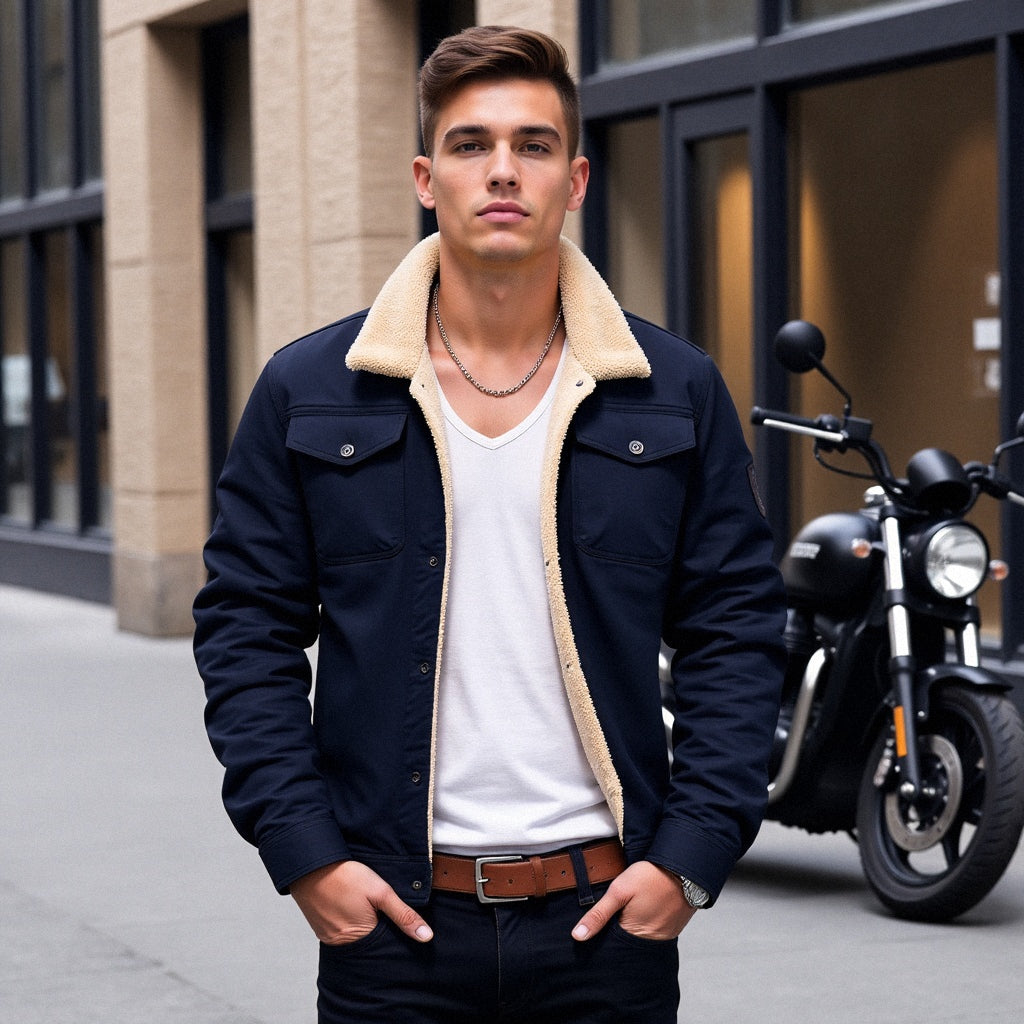 Herren Sommer Bomberjacke Mit Vintage-Look Reißverschluss und Funktionstaschen