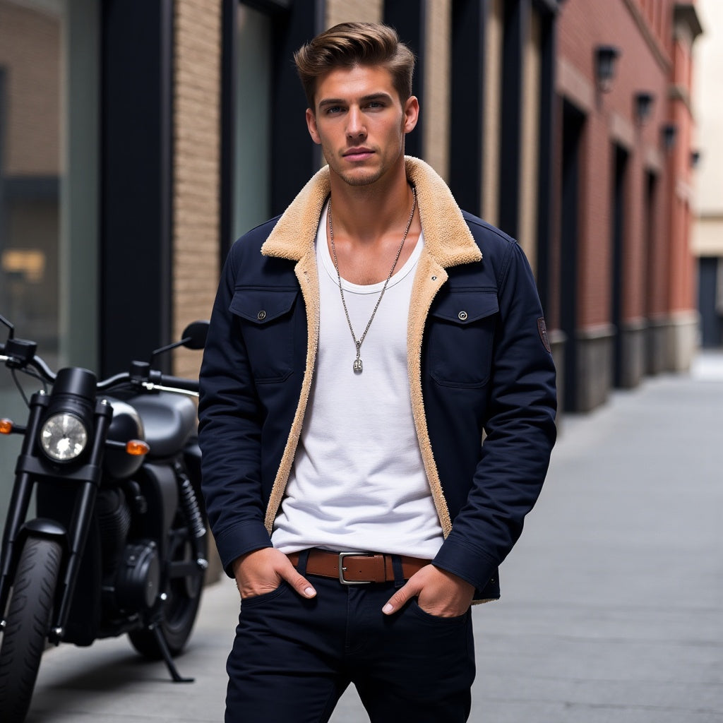 Herren Sommer Bomberjacke Mit Vintage-Look Reißverschluss und Funktionstaschen