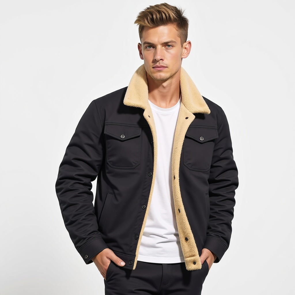 Herren Sommer Bomberjacke Mit Vintage-Look Reißverschluss und Funktionstaschen