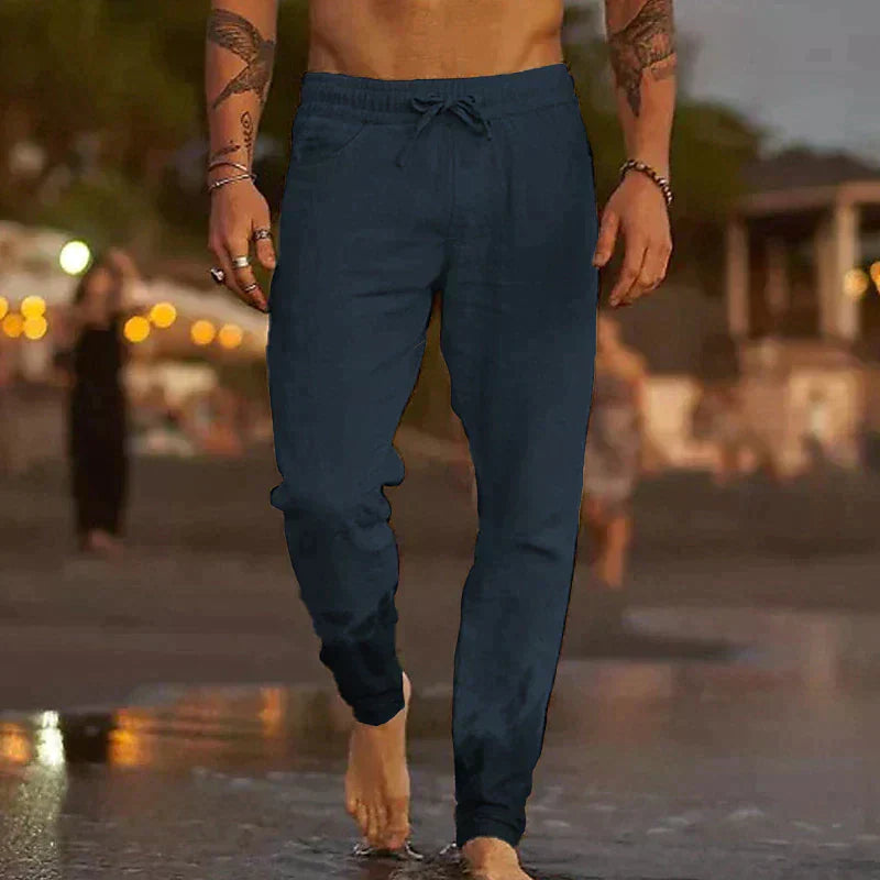 Leichte Sommerhose aus Baumwolle für Herren - Atmungsaktive Hose mit geradem Bein, elastischem Bund und Kordelzug - Perfekt für den Sommer
