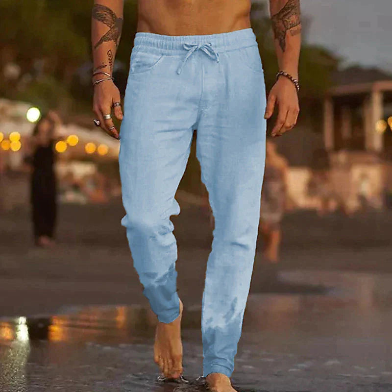 Leichte Sommerhose aus Baumwolle für Herren - Atmungsaktive Hose mit geradem Bein, elastischem Bund und Kordelzug - Perfekt für den Sommer