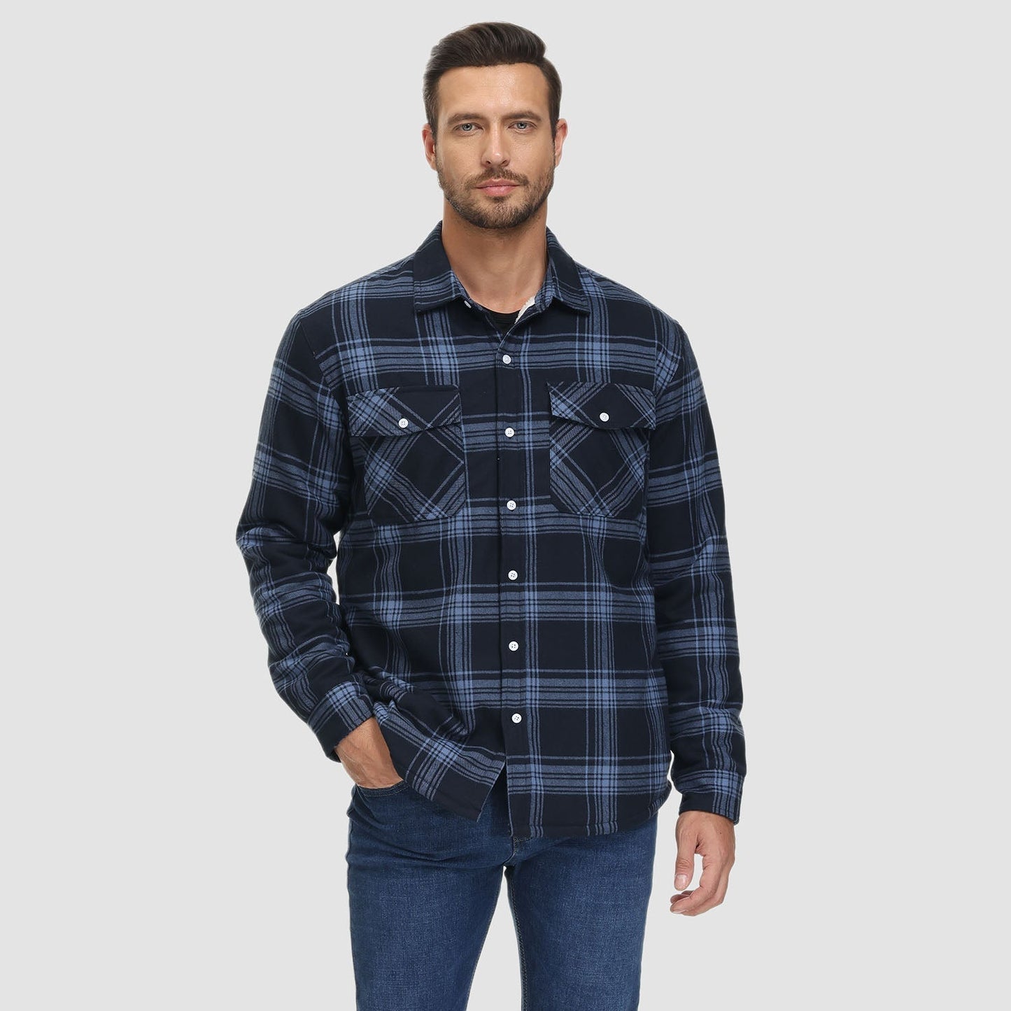 Leichte karierte Überhemdjacke mit Knopfverschluss und Seitentaschen | Ideal für Sommer