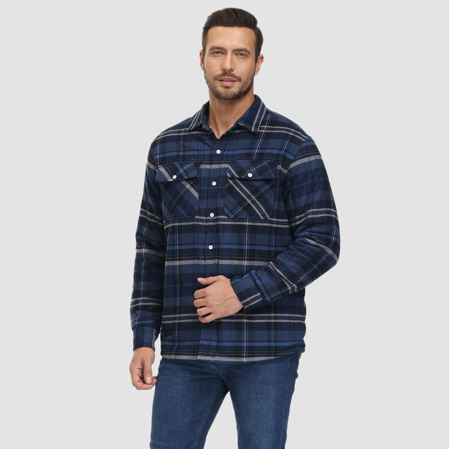Leichte karierte Überhemdjacke mit Knopfverschluss und Seitentaschen | Ideal für Sommer