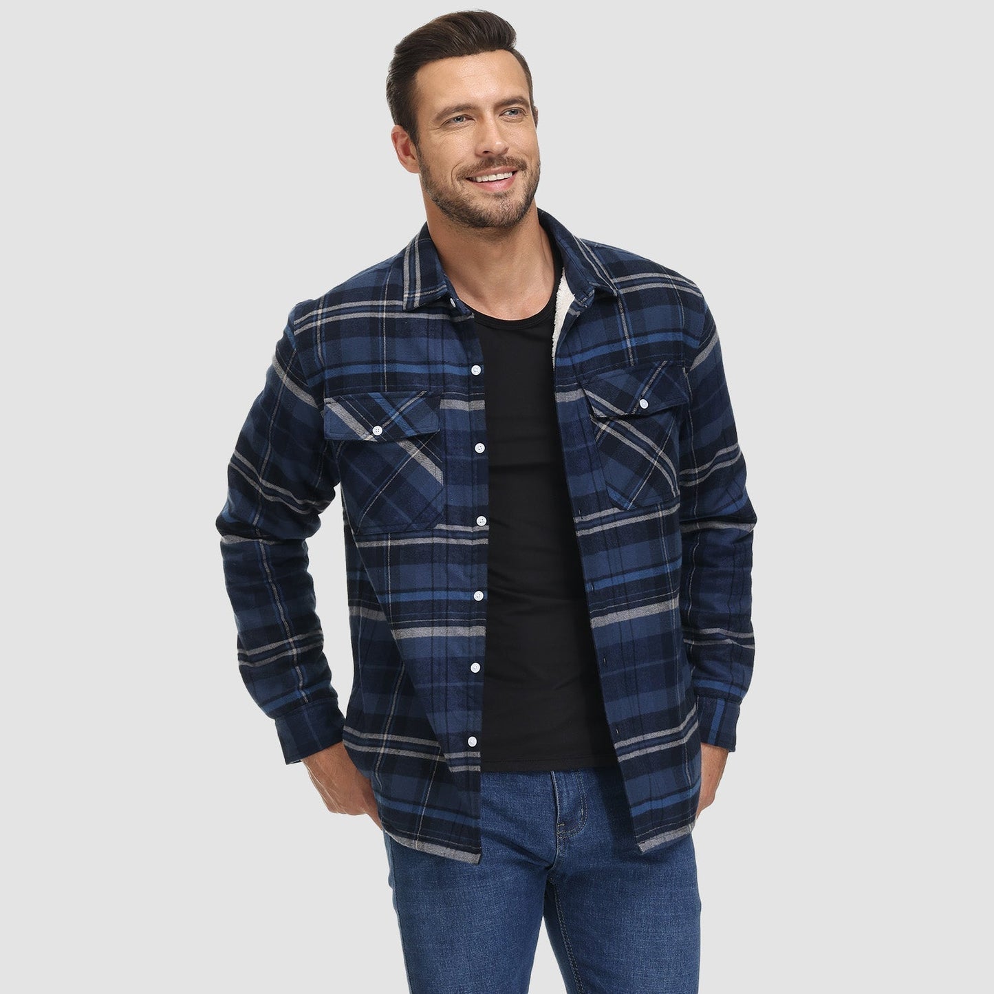 Leichte karierte Überhemdjacke mit Knopfverschluss und Seitentaschen | Ideal für Sommer