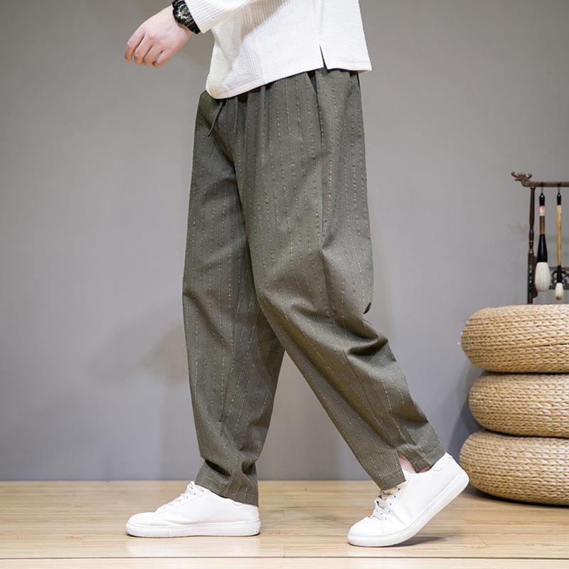 Herren Gestreifte Baumwoll-Leinenhose mit Kordelzug – Ideal für Frühling und Sommer