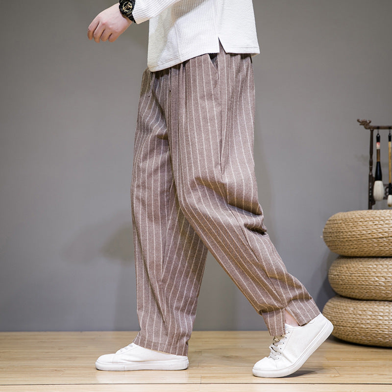 Herren Gestreifte Baumwoll-Leinenhose mit Kordelzug – Ideal für Frühling und Sommer