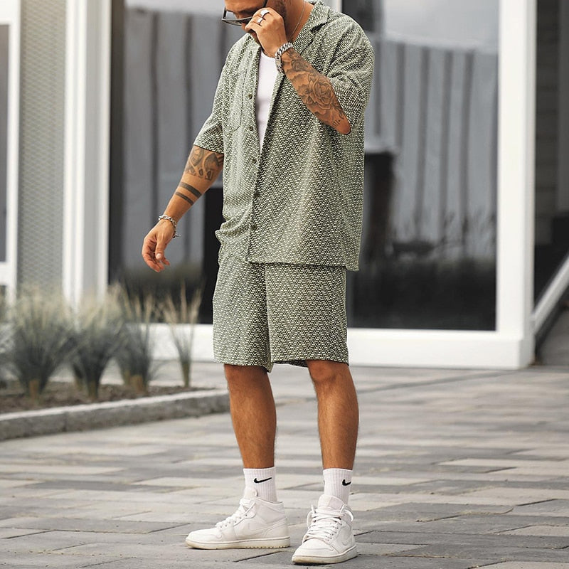 Vintage Sommer-Set für Herren – Leichtes Kurzarm-Hemd & Shorts – Perfekt für heiße Sommertage