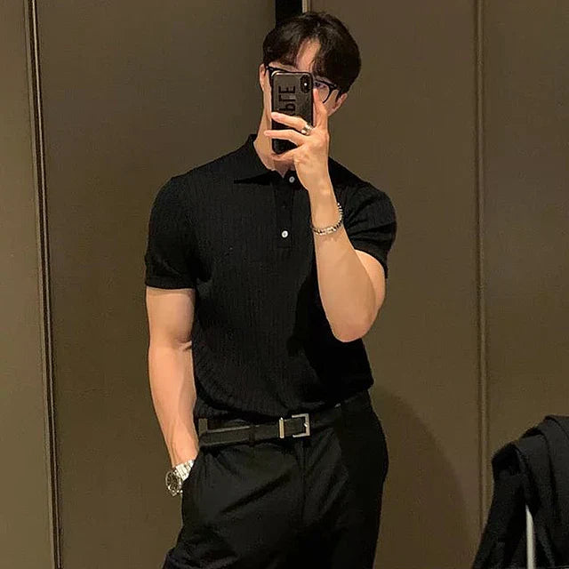 Herren Sommer Strick-Poloshirt mit Kragen und kurzer Knopfleiste