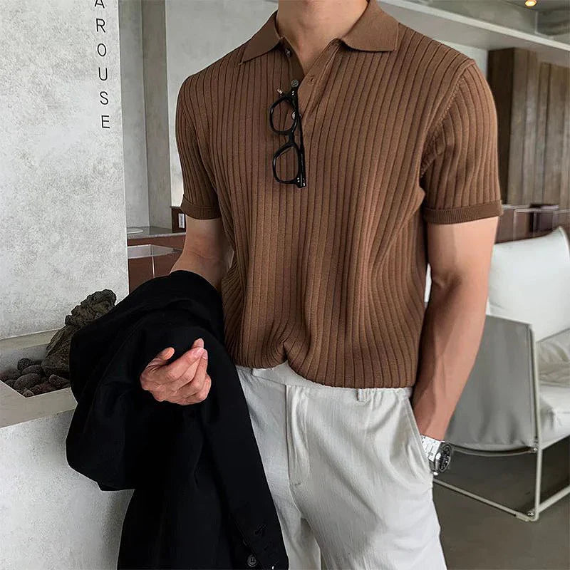 Herren Sommer Strick-Poloshirt mit Kragen und kurzer Knopfleiste