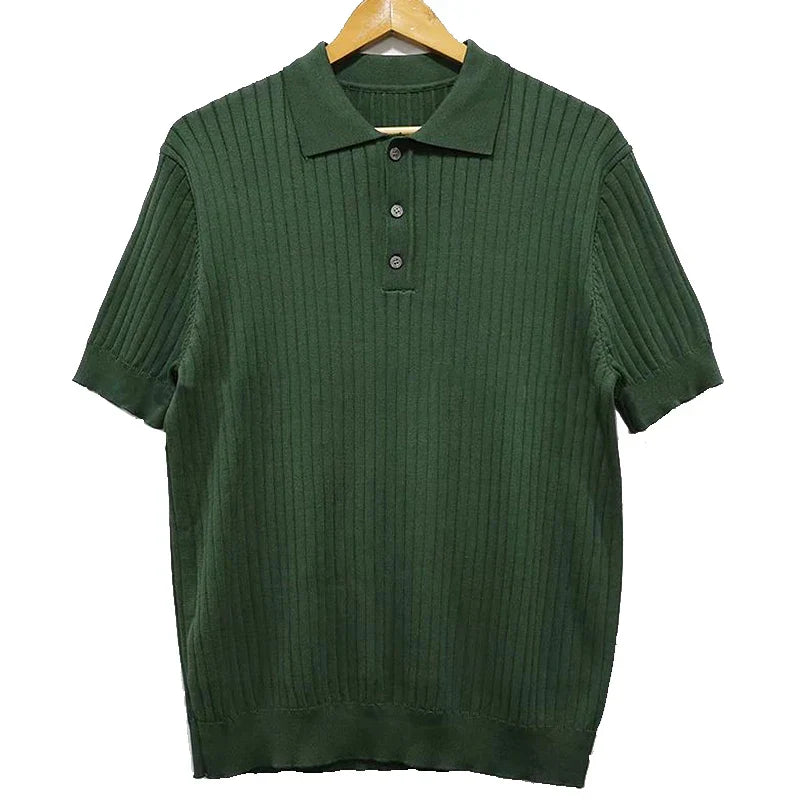 Herren Sommer Strick-Poloshirt mit Kragen und kurzer Knopfleiste