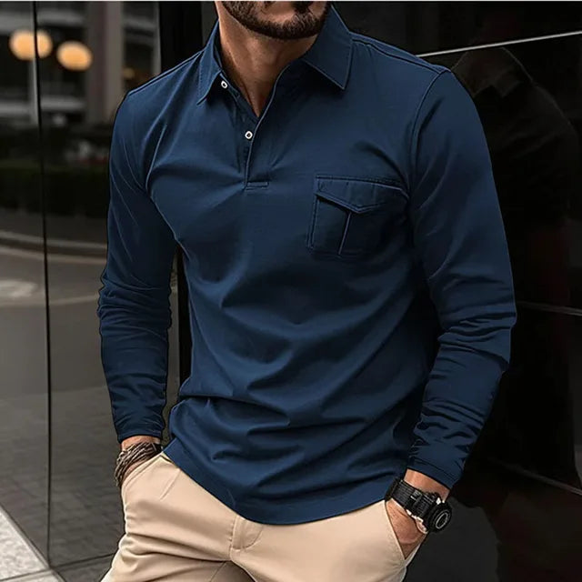 Herren Sommer Business-Hemd mit Kragen und Langarm