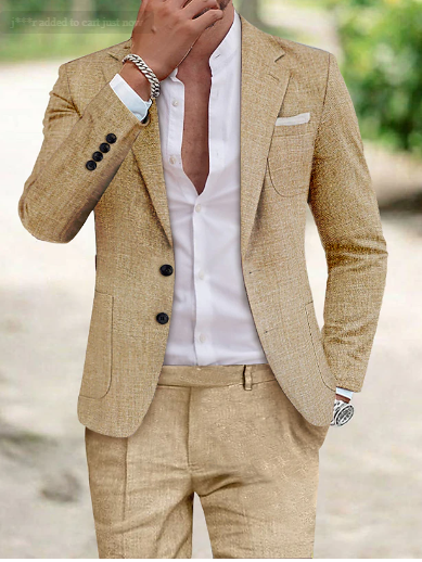 Zweiteiliger Leinenanzug für Herren mit Blazer und Hose mit verstellbarer Taille - Sommer Carlo Style