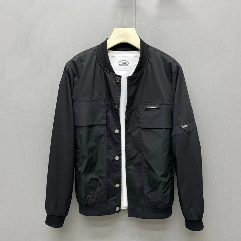 Herren Frühlings-Denim-Baseballjacke mit Slim Fit und Unifarbenem Design