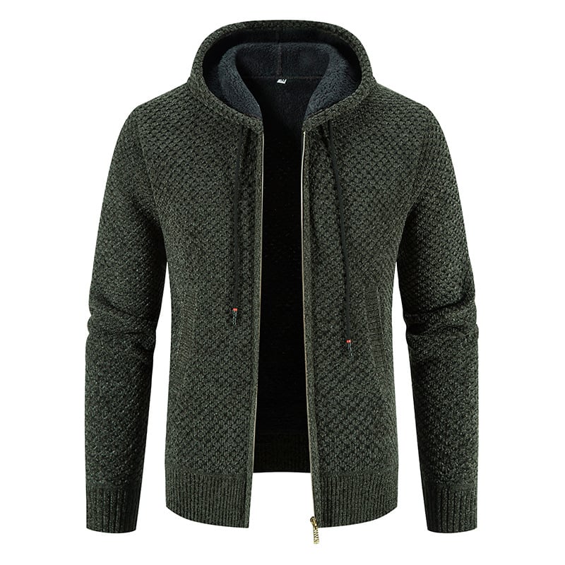 Herren Kapuzen-Cardigan mit Fleecefutter – Mit Samt gefüttert Langarm Reißverschluss
