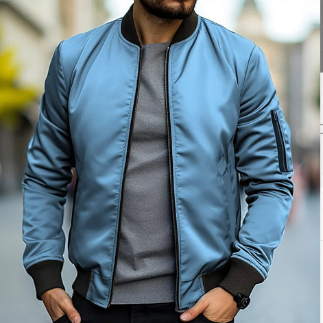 Herren-Zip-Top Knitterfrei mit Rundhalsausschnitt und geripptem Saum