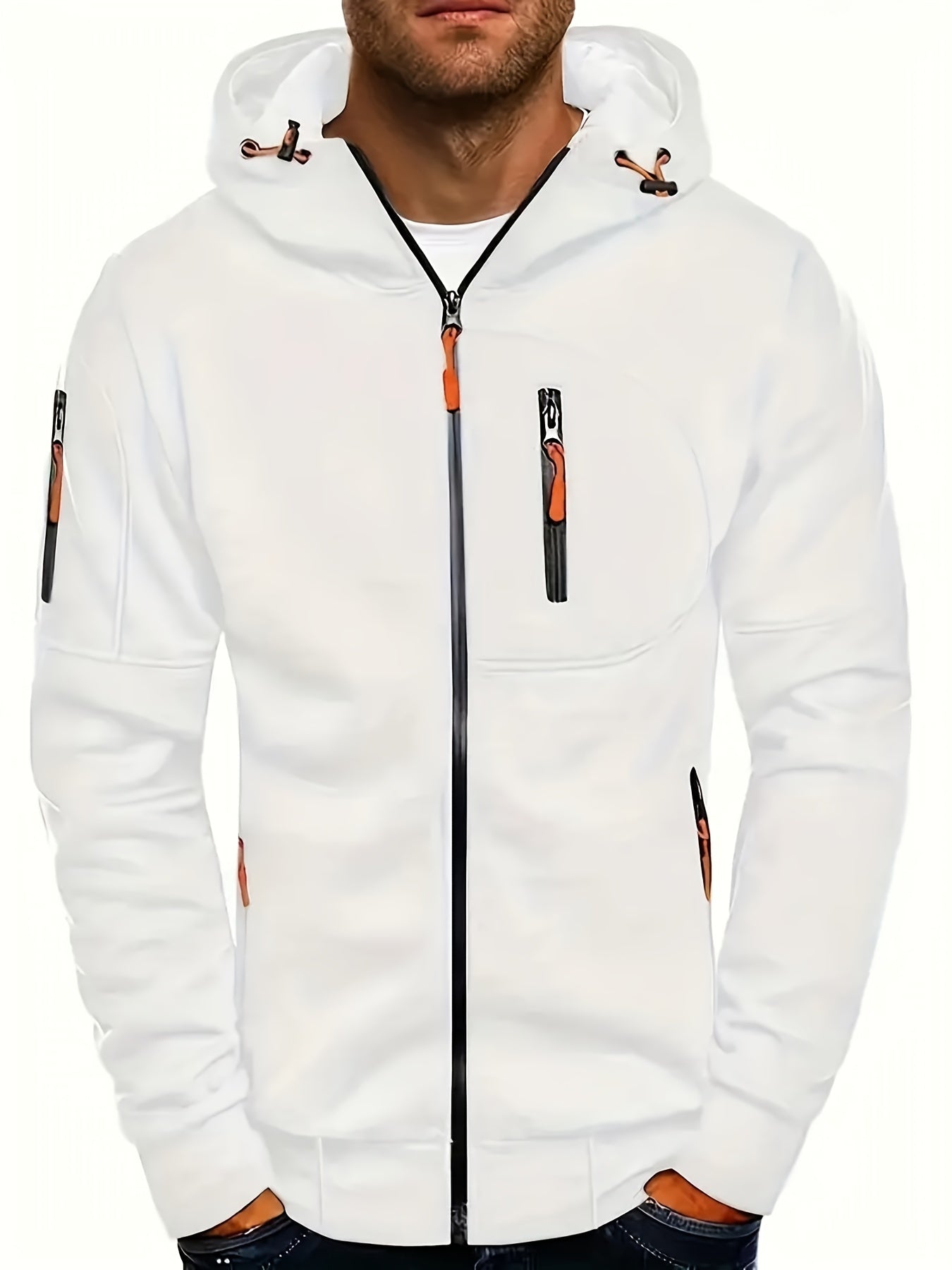 Herren Sommer Kapuzenjacke mit Reißverschluss, verstellbarer Kapuze und Taschen