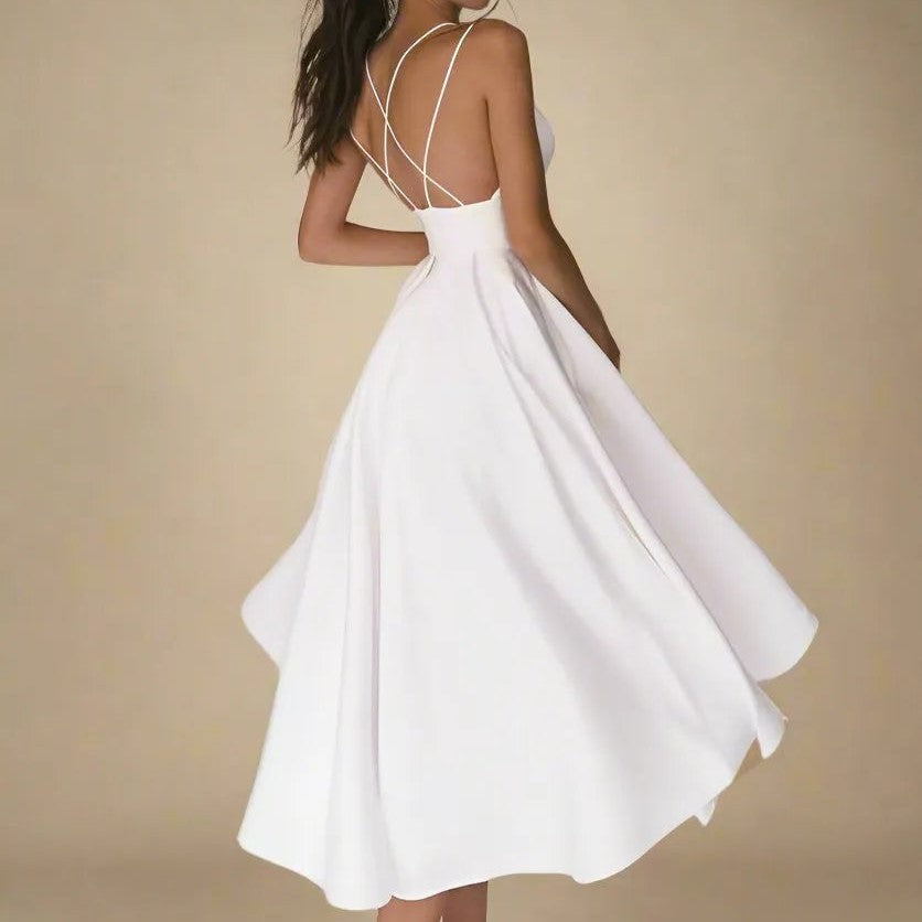 Schulterfreies Satin-Midi-Kleid mit Fließendem Schnitt | Perfekt für den Sommer