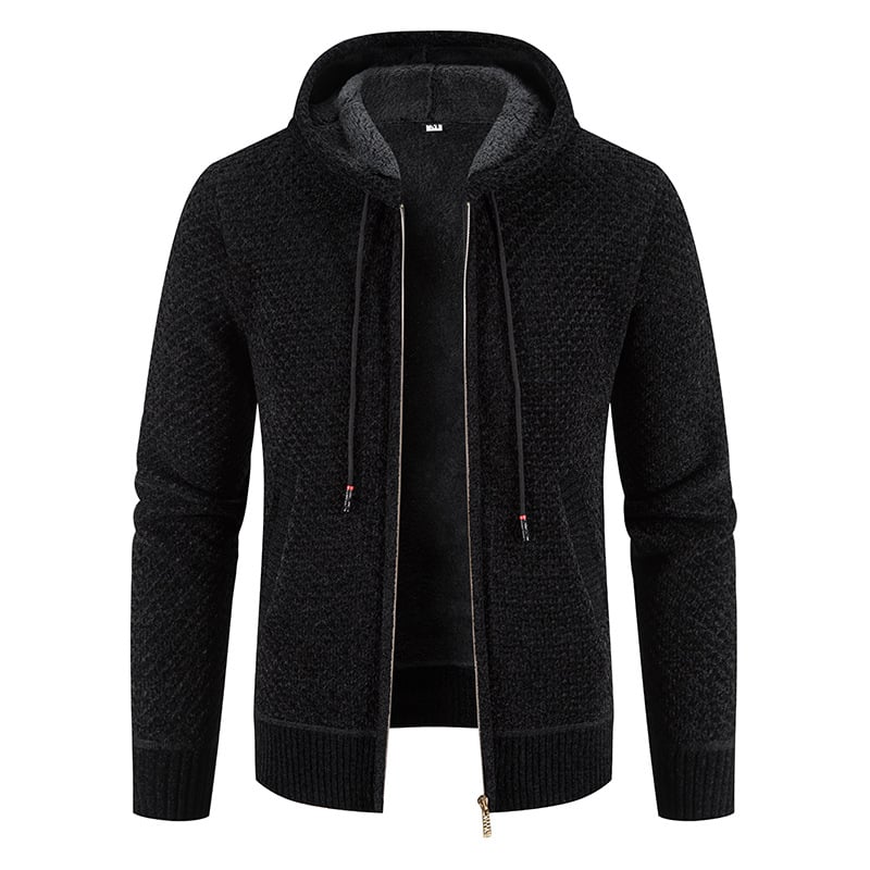 Herren Kapuzen-Cardigan mit Fleecefutter – Mit Samt gefüttert Langarm Reißverschluss