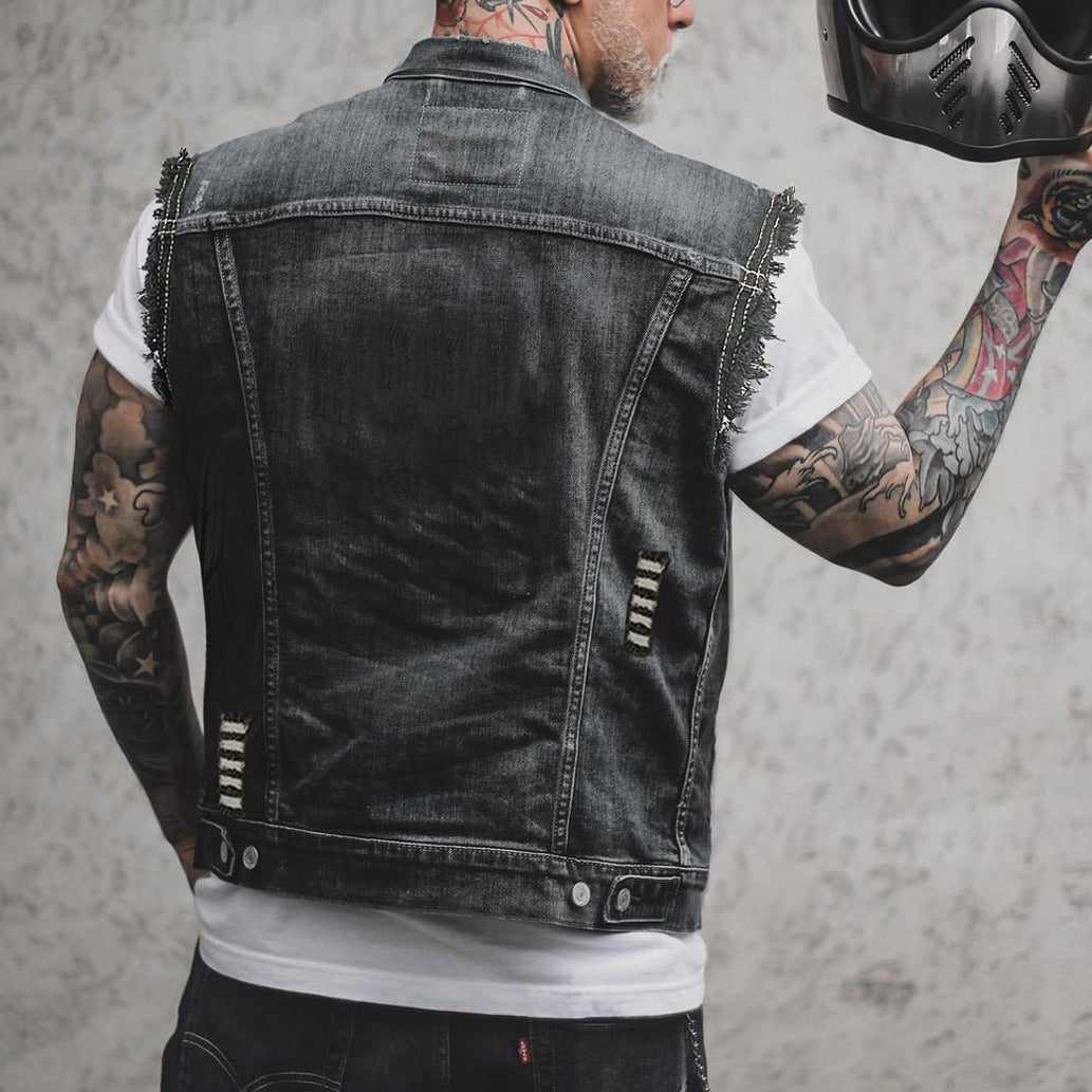Ärmellose Jeansweste mit Umlegekragen und geradem Saum – Unisex Sommer-Denim Look für heiße Tage