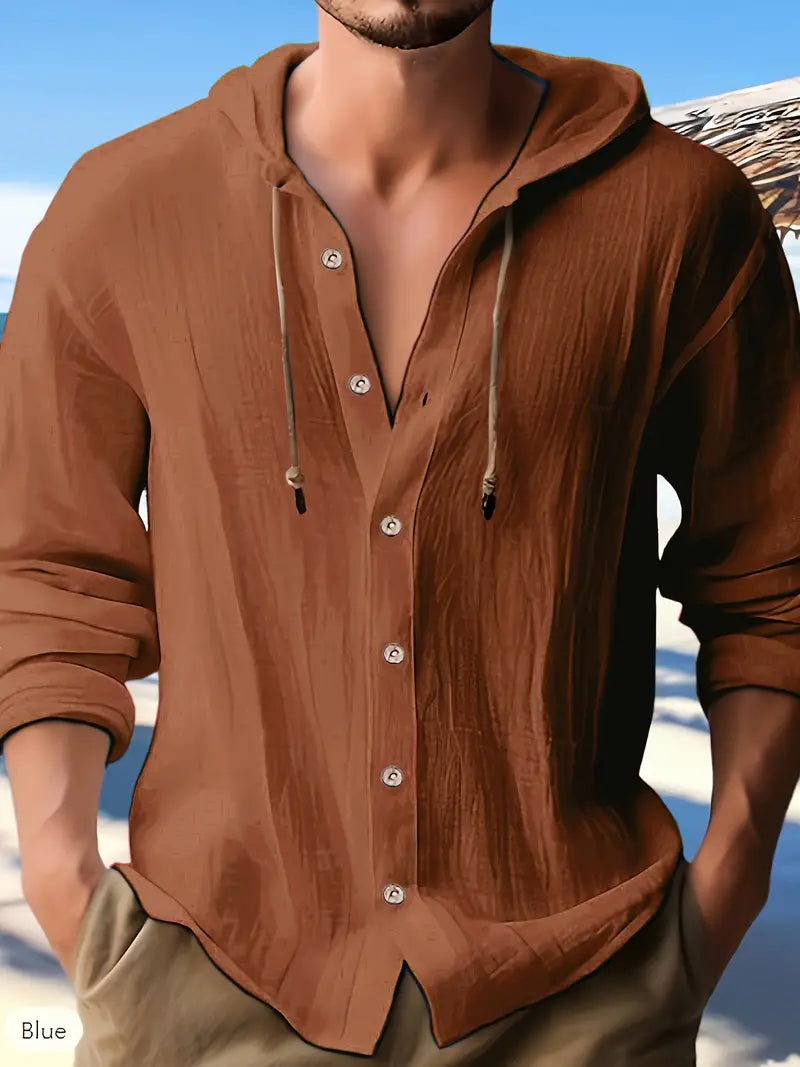 Warren - Herren Sommer Casual Button Hooded Shirt mit Kapuze