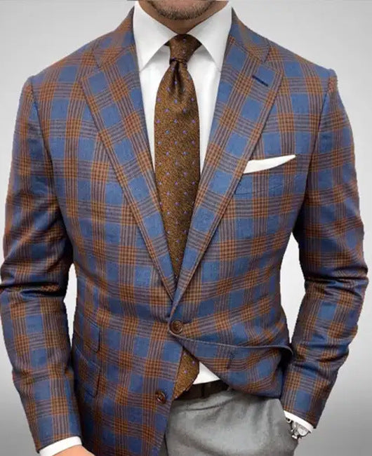 Gestreifter Herrenblazer mit Anzugkragen, Zwei-Knopf-Verschluss und Slim-Fit-Schnitt – Geeignet für Frühling und Sommer