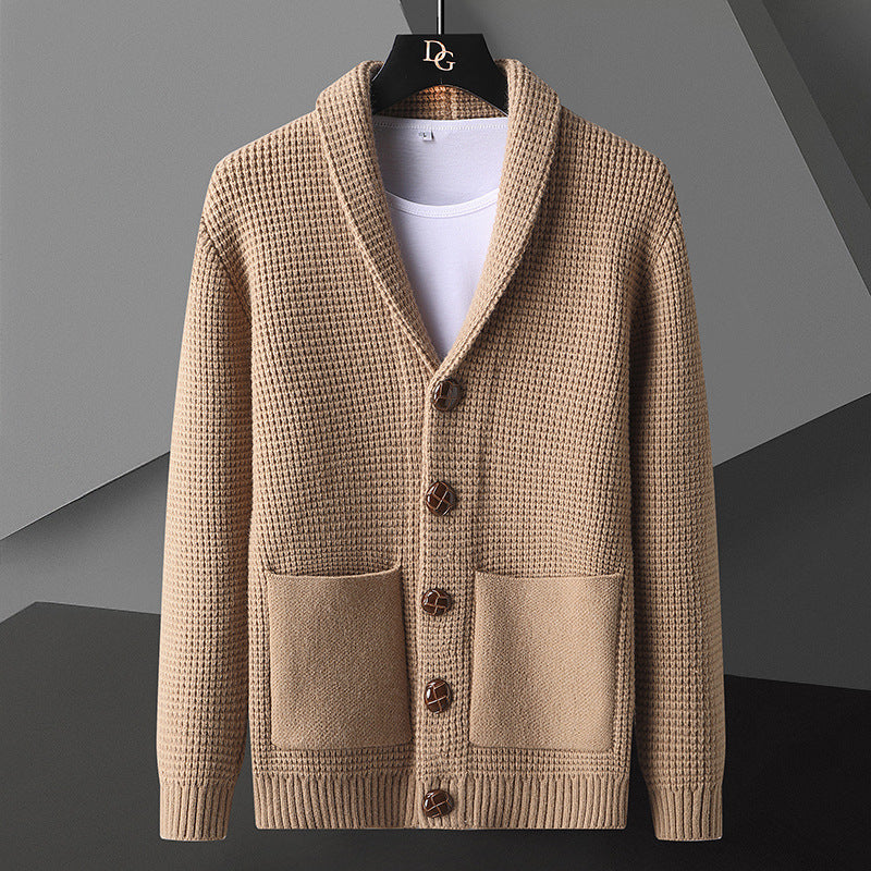 Herren-Strickjacke aus dickem Strick mit Knöpfen – Slim Fit, Acryl, Reverskragen