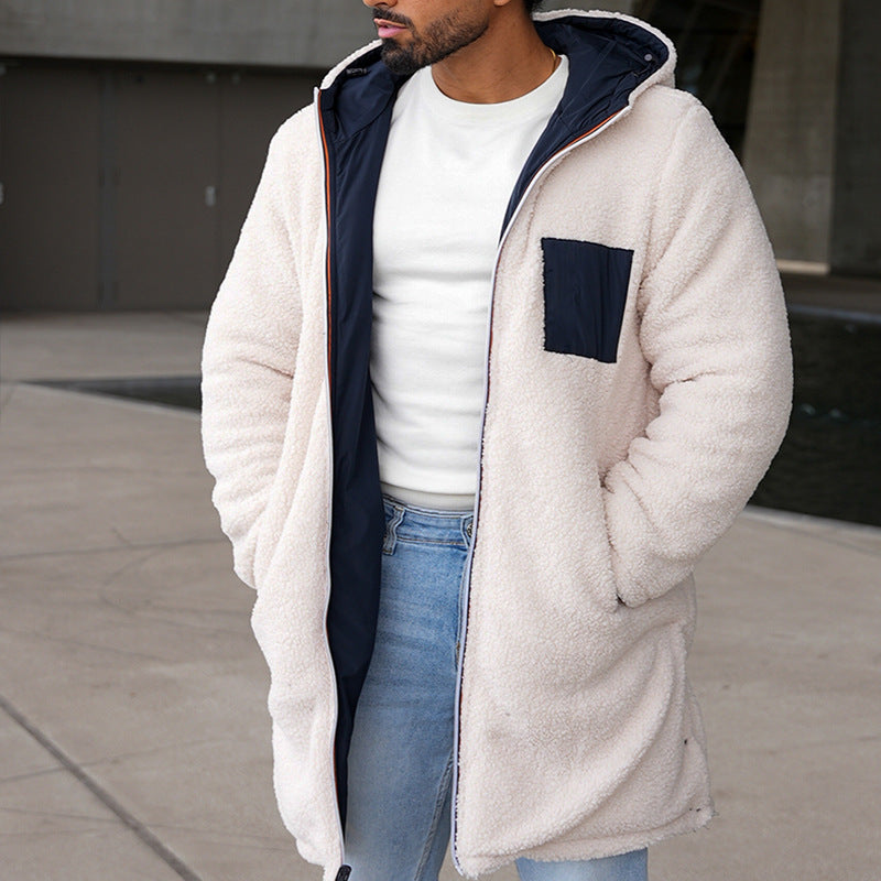 Herren Herbst-Winter Kapuzenmantel mit doppelseitigem Reißverschluss und Colorblock-Windbreaker