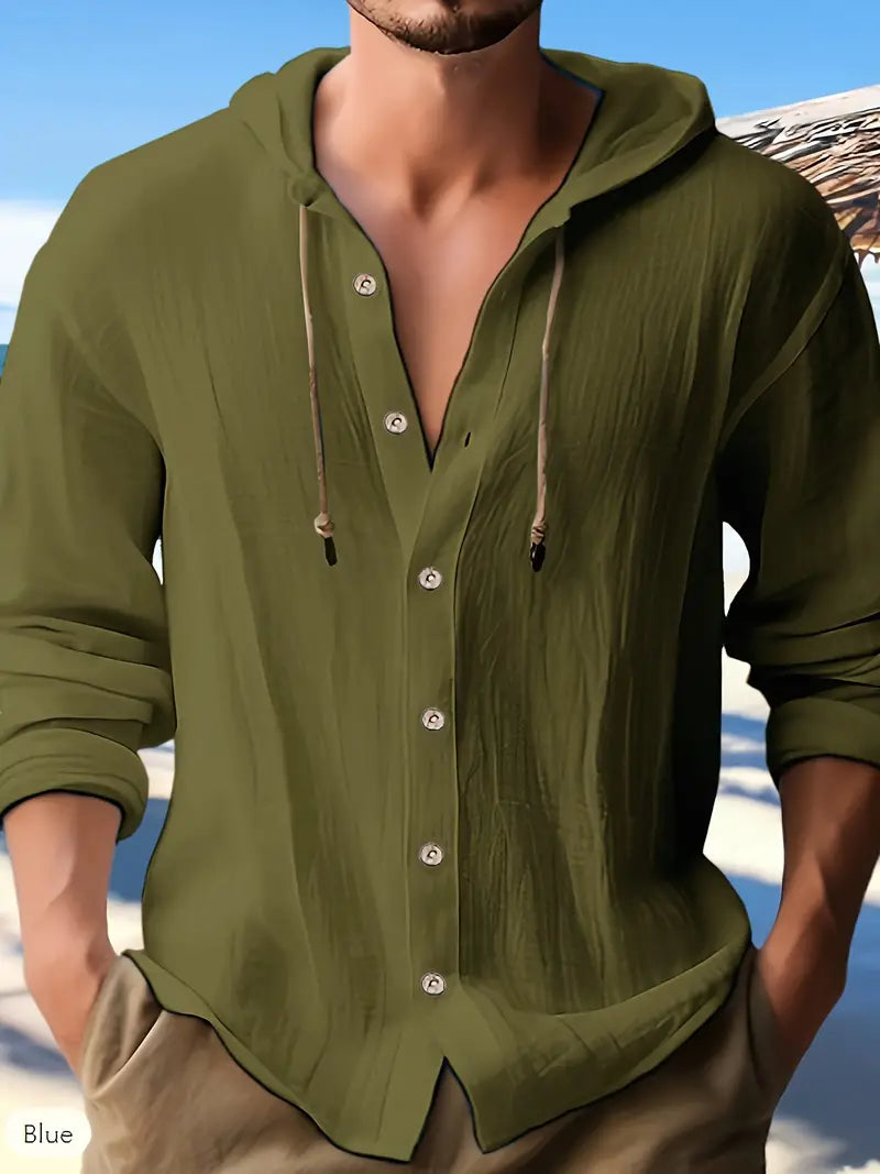 Warren - Herren Sommer Casual Button Hooded Shirt mit Kapuze