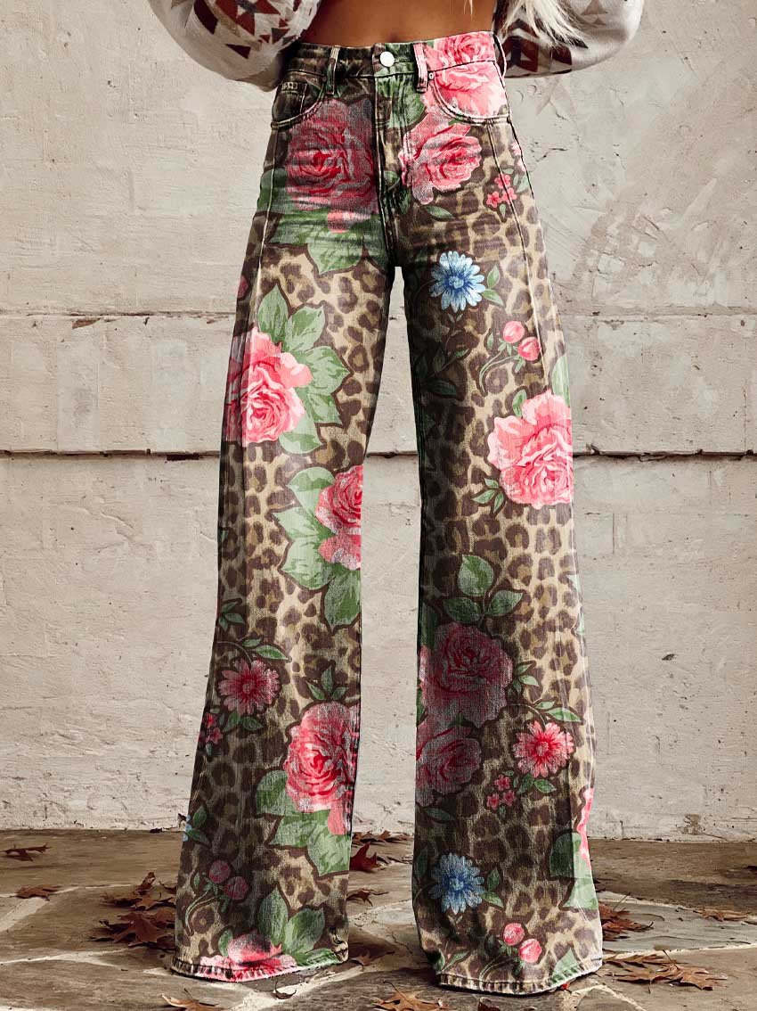Damen-Sommerhose mit Blumenmuster und weitem Bein