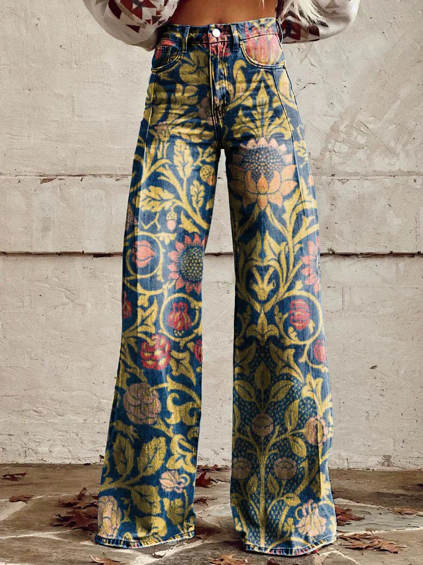 Damen-Sommerhose mit Blumenmuster und weitem Bein