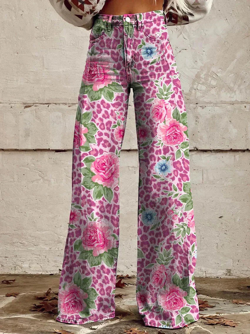 Damen-Sommerhose mit Blumenmuster und weitem Bein