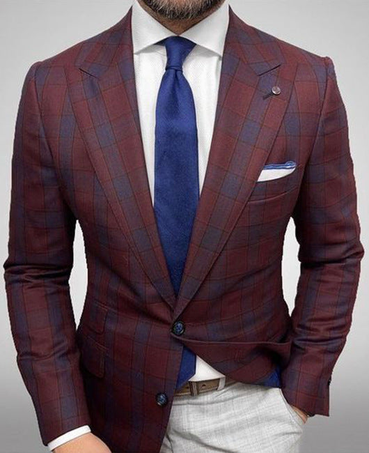 Gestreifter Herrenblazer mit Anzugkragen, Zwei-Knopf-Verschluss und Slim-Fit-Schnitt – Geeignet für Frühling und Sommer
