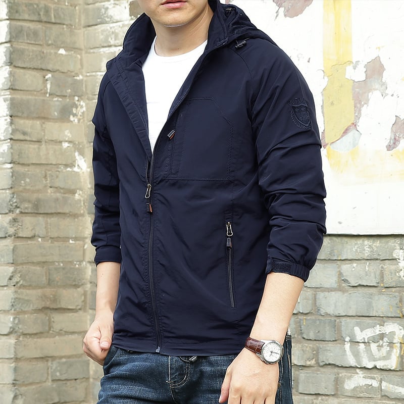 Herren Outdoorjacke Wasserdicht Leicht Einfarbig mit Reißverschluss