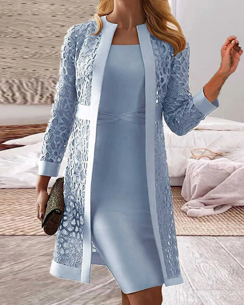 Spitzen-Cardigan-Kleid Zweiteiler-Set | Ideal für Frühling und Sommer