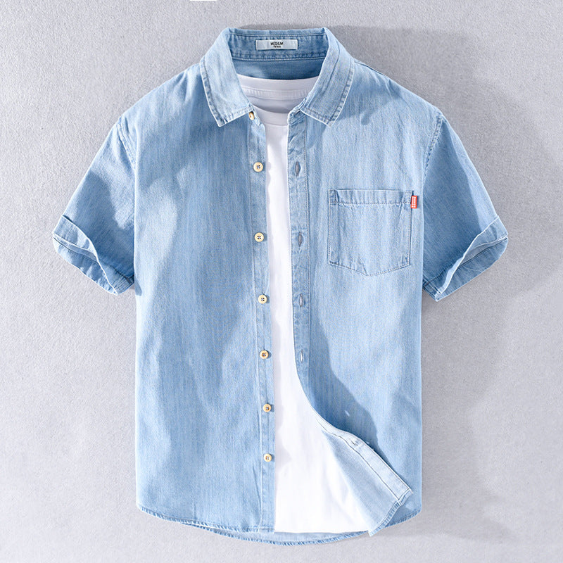 Kurzärmeliges Herrenhemd aus Baumwoll-Denim - Perfekt für den Sommer