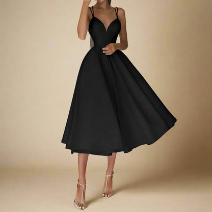 Schulterfreies Satin-Midi-Kleid mit Fließendem Schnitt | Perfekt für den Sommer