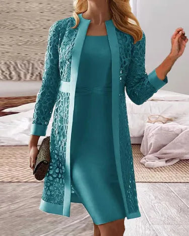Spitzen-Cardigan-Kleid Zweiteiler-Set | Ideal für Frühling und Sommer