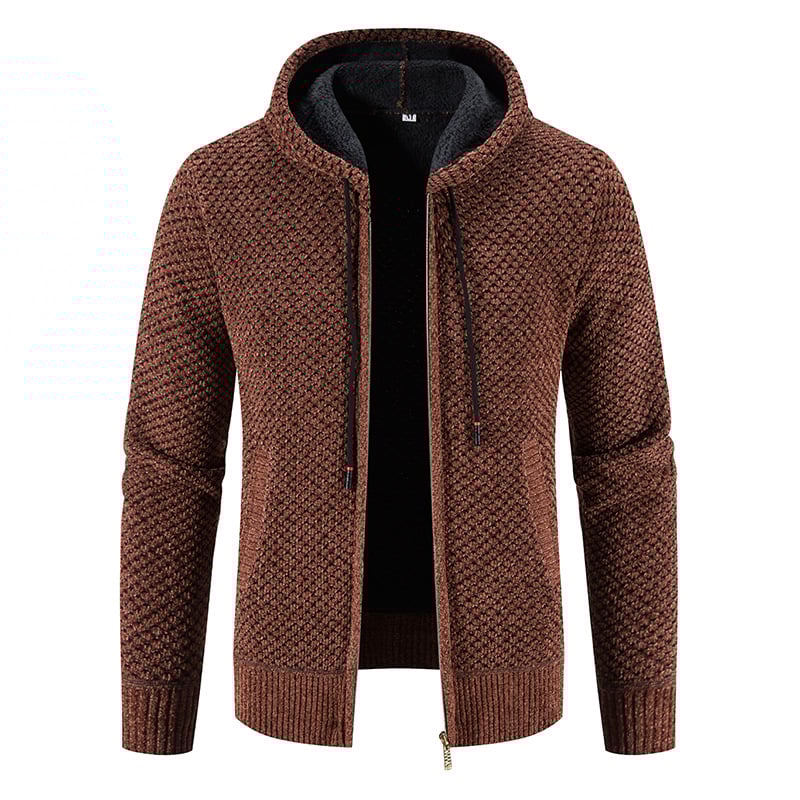 Herren Kapuzen-Cardigan mit Fleecefutter – Mit Samt gefüttert Langarm Reißverschluss