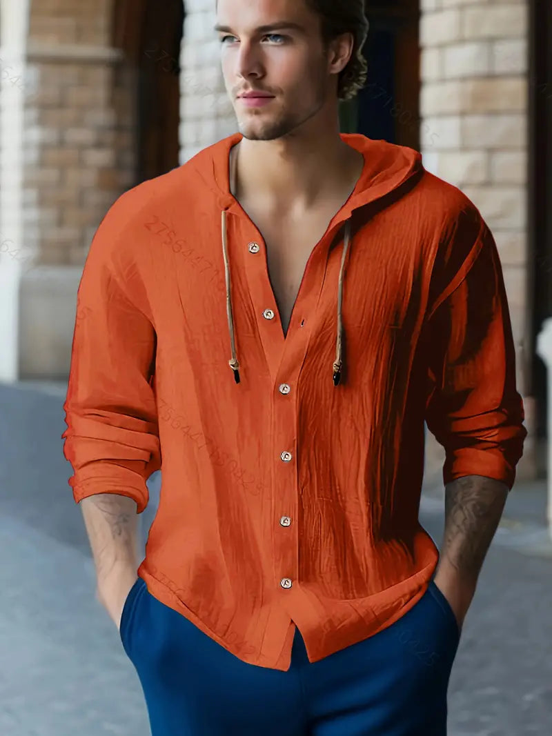 Warren - Herren Sommer Casual Button Hooded Shirt mit Kapuze