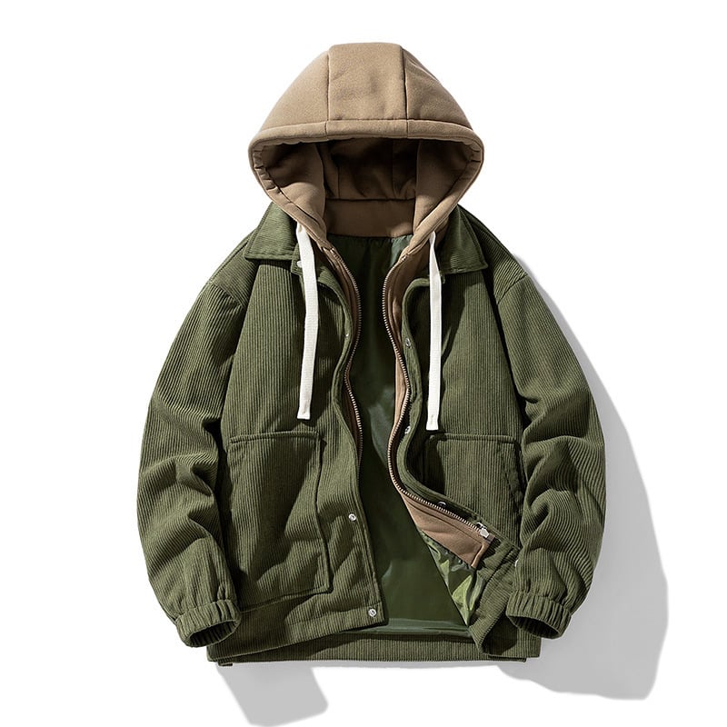 Herren Cordjacke mit Kapuze für den Sommer – Gestreiftes Design mit Seitentaschen und Lockerer Passform