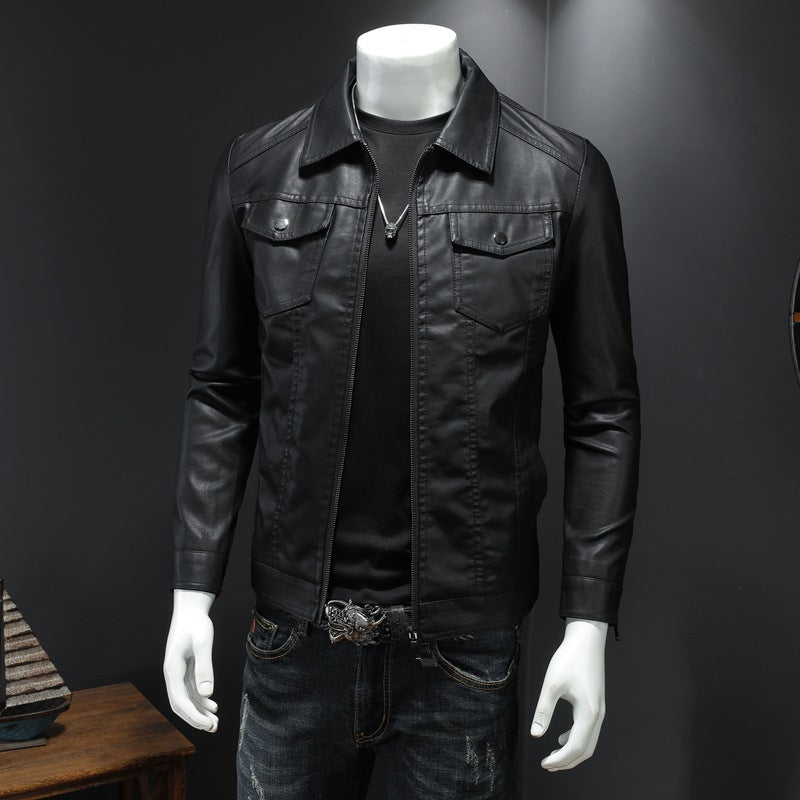 Herren Bikerjacke Einfarbig Slim Fit Leicht mit Reißverschluss