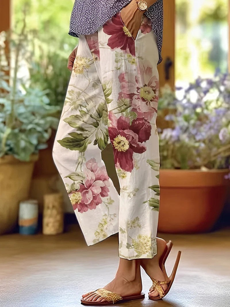 Geblümte Sommerhose mit elastischem Bund und weitem Bein | Perfekt für sonnige Tage