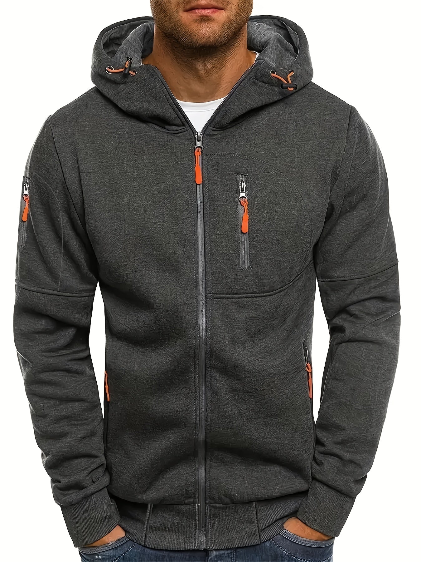 Herren Sommer Kapuzenjacke mit Reißverschluss, verstellbarer Kapuze und Taschen