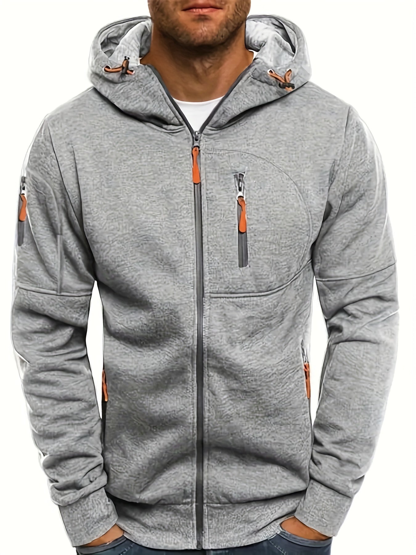Herren Sommer Kapuzenjacke mit Reißverschluss, verstellbarer Kapuze und Taschen