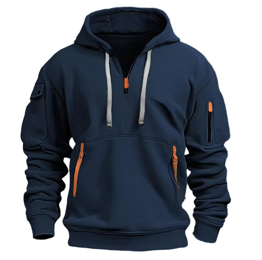 Herren Pullover Hoodie mit Kängurutasche & Kordelzug-Kapuze | Ideal für Sommerabende & Freizeit