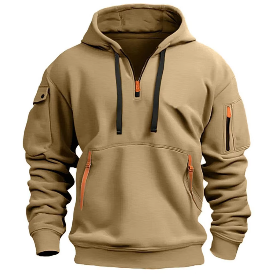 Herren Pullover Hoodie mit Kängurutasche & Kordelzug-Kapuze | Ideal für Sommerabende & Freizeit