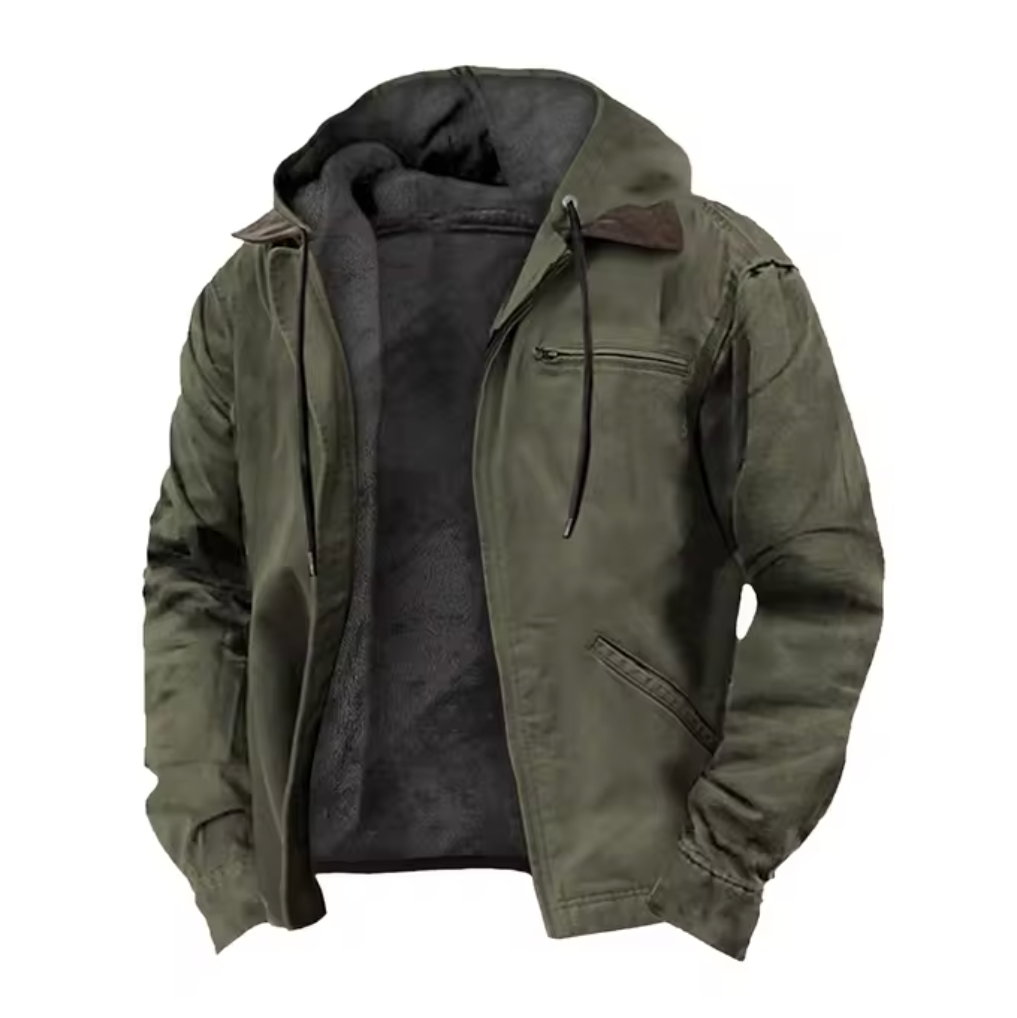 Sommerliche Vintage-Jacke mit Knöpfen, Leichtes Material, Hoher Kragen, Mehrere Taschen - Ideal für Herren