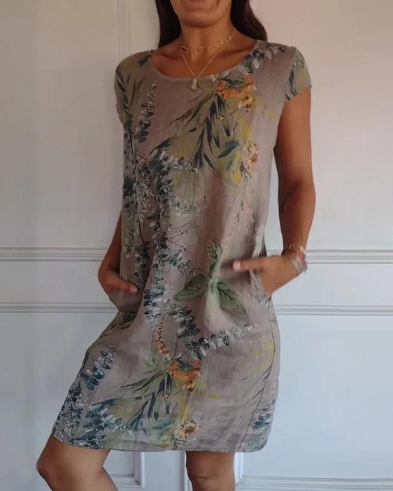 Leichtes Baumwoll-Leinen-Sommerkleid mit V-Ausschnitt und Taschen | Perfekt für heiße Tage