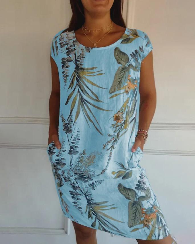 Leichtes Baumwoll-Leinen-Sommerkleid mit V-Ausschnitt und Taschen | Perfekt für heiße Tage